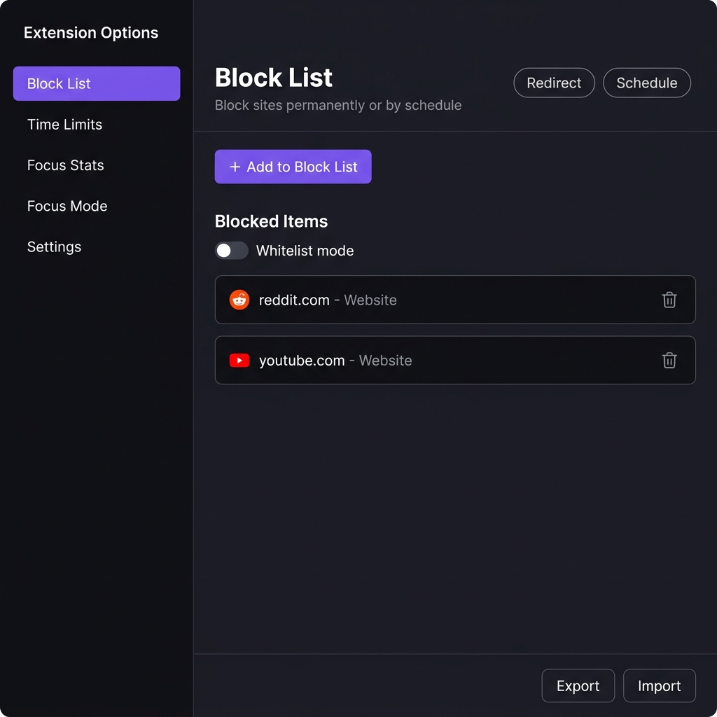 Block Domain Free block list UI screenshot